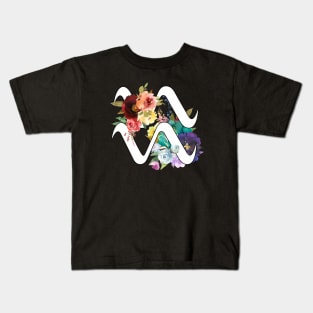 Aquarius Horoscope Zodiac Rainbow Flowers Design Kids T-Shirt